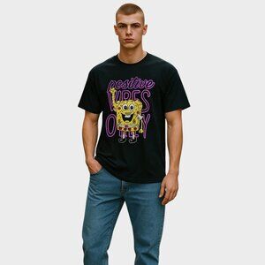 SpongeBob SquarePants Shirt Mens XL Positive Vibes Only Black Nickelodeon